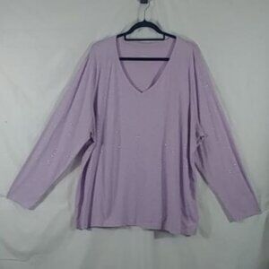 Sonoma Women's Lilac Long Sleeve Shiny Faux Crystals V-neck Tee Top Plus Size 3X